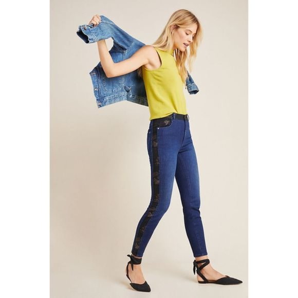 Pilcro High Rise Floral Contrast Skinny Jeans 14 - Picture 2 of 10